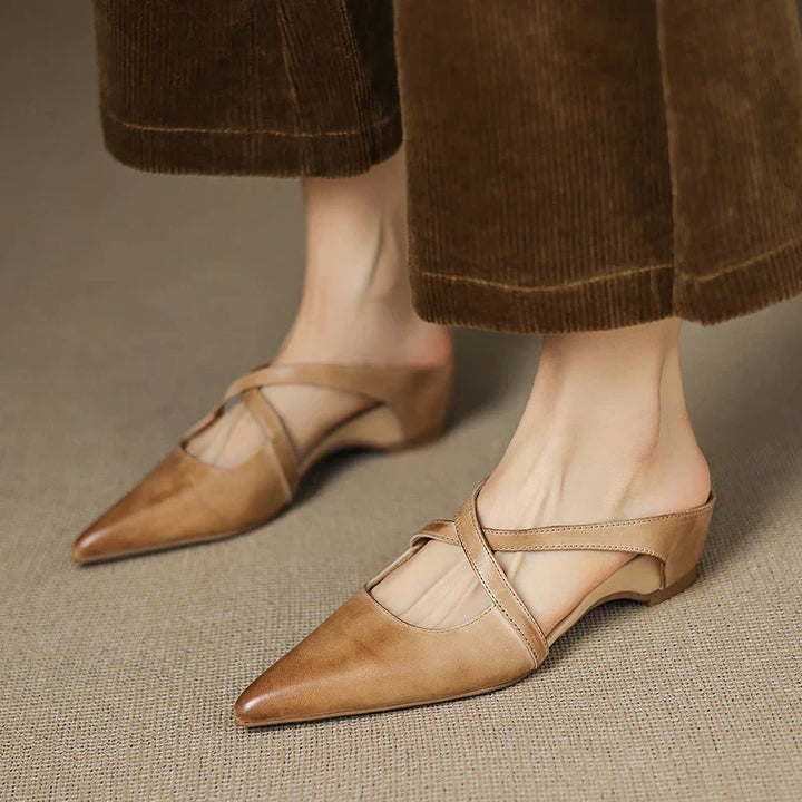 Mules de cuero genuino Helene
