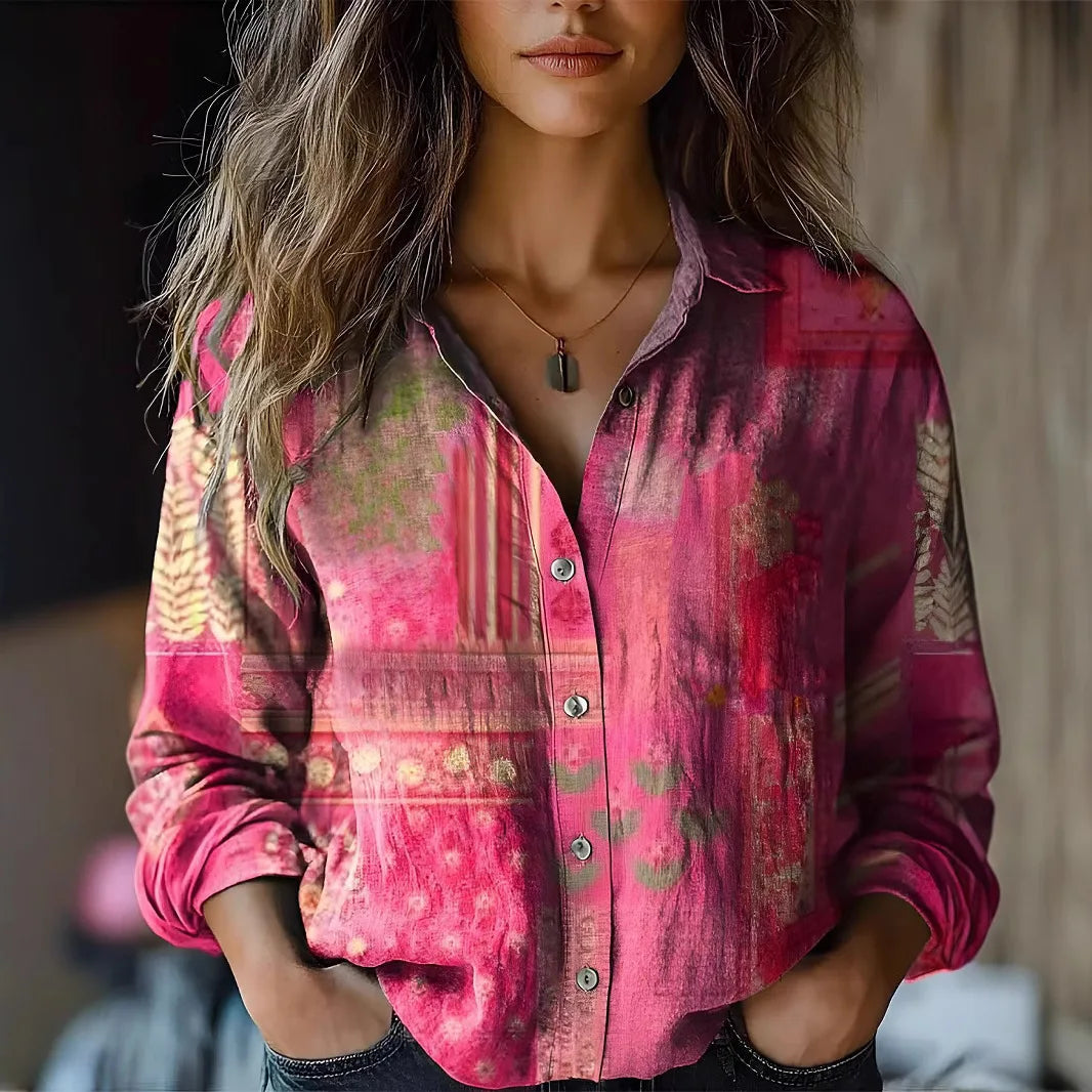 Autunno | Camicia da donna vintage a maniche lunghe con stampa floreale e bottoni