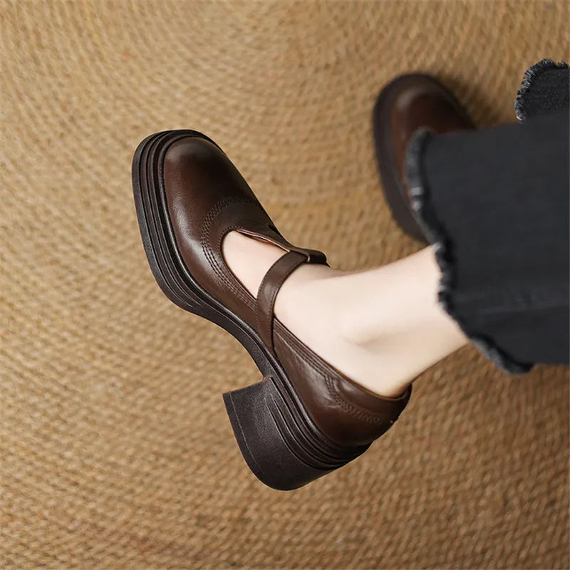 Rowena | Zapatos Mary Jane de tacón grueso para mujer, punta redonda con correa