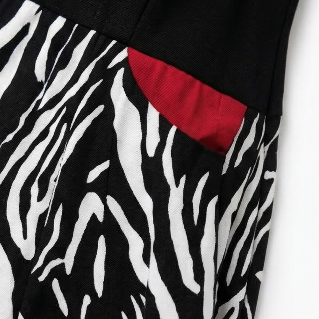Patchwork Maxi Dress for Women - Zebra Print Color Block Dress