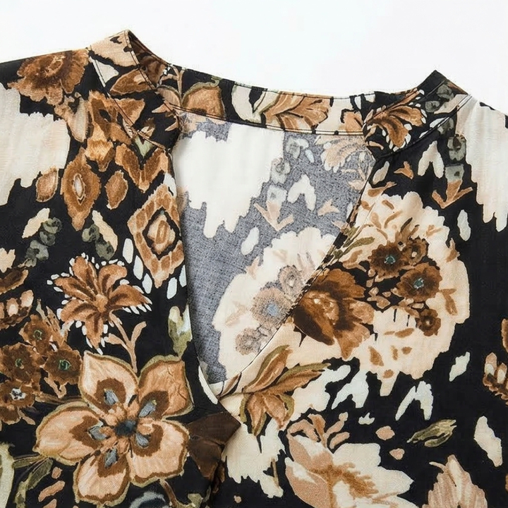 V Neck Printed Dress With Long Sleeves For Women
