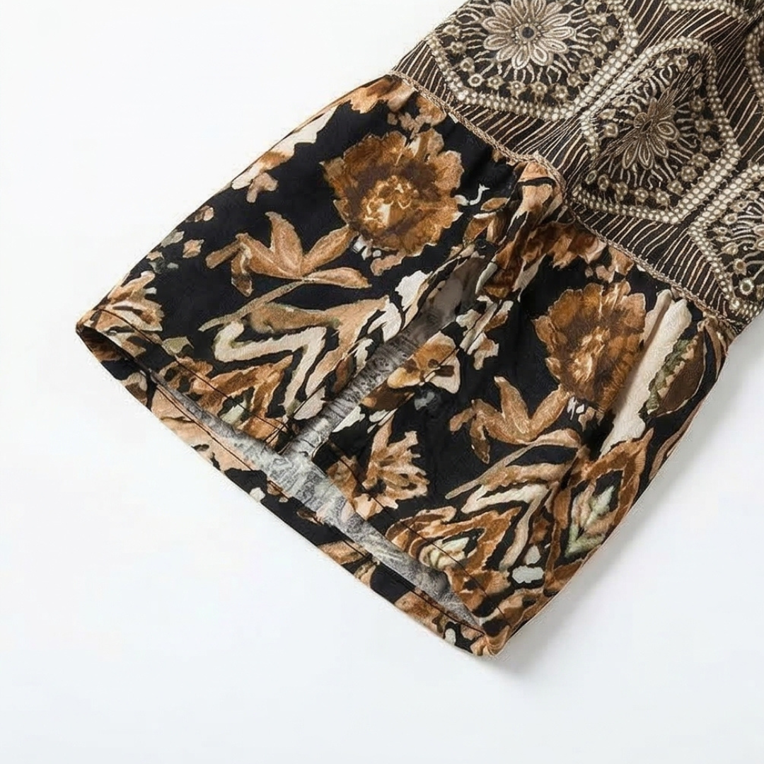 V Neck Printed Dress With Long Sleeves For Women