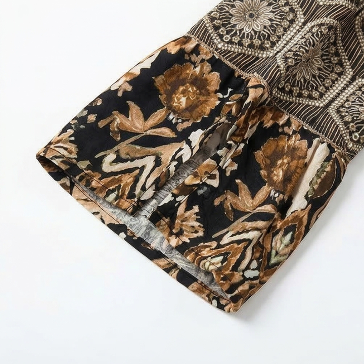 V Neck Printed Dress With Long Sleeves For Women