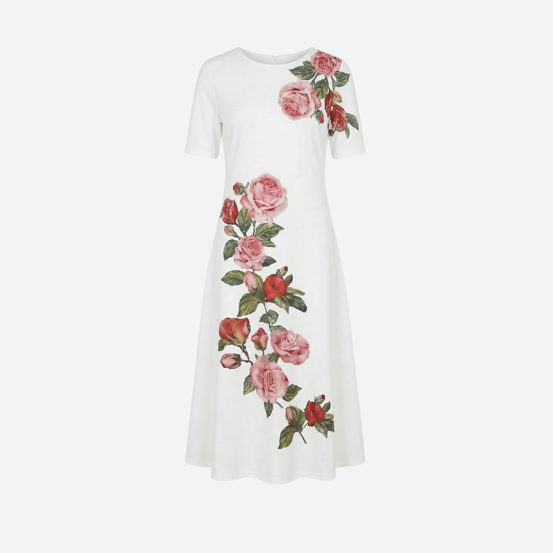 Rosella™ – Rose Print A-Line Dress