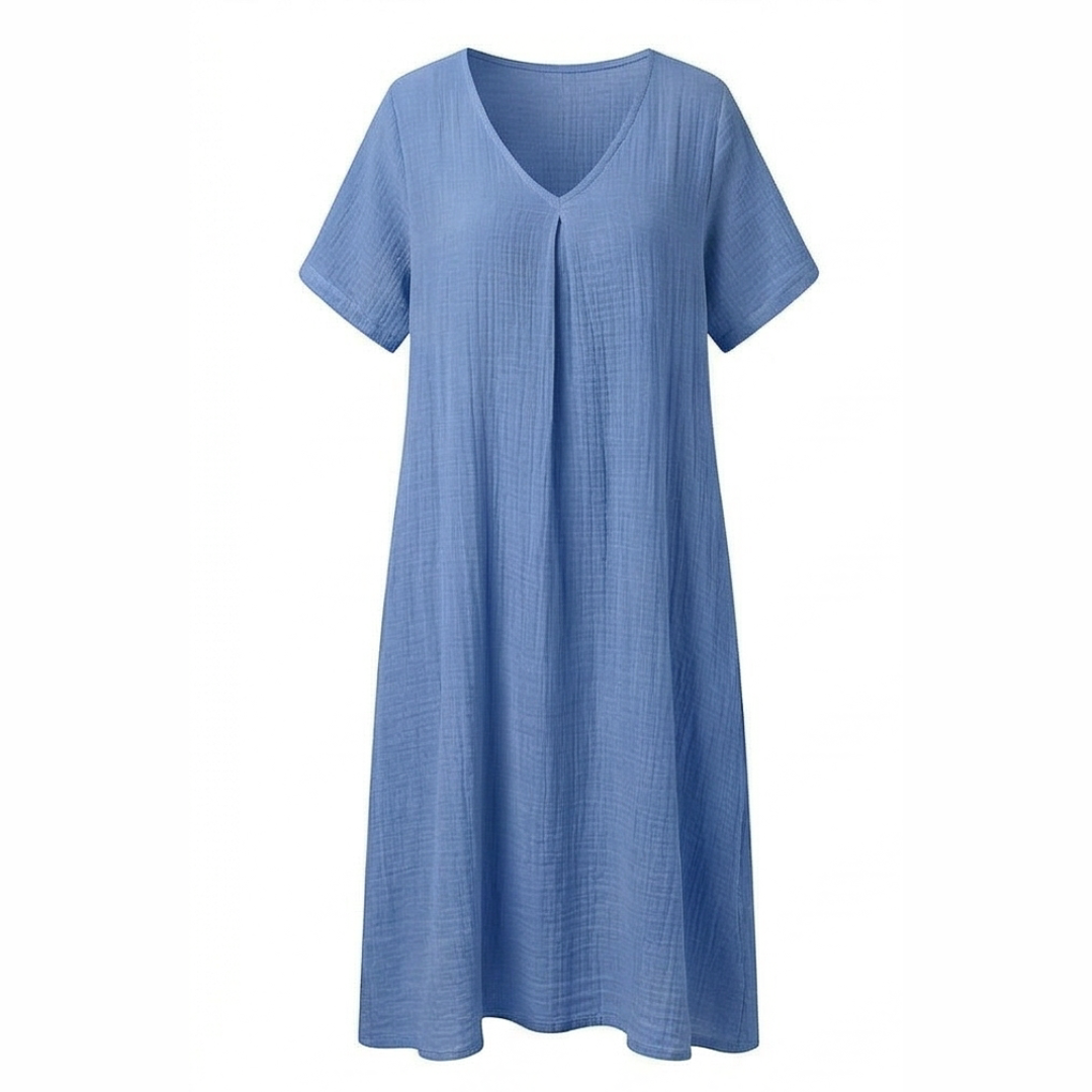 Linara™ – Breezy Cotton Linen V Neck Dress
