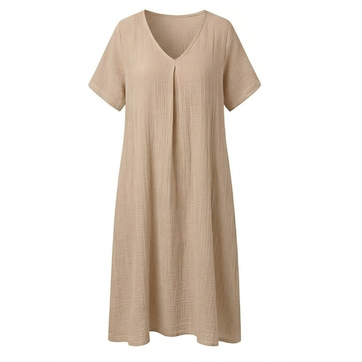 Linara™ – Breezy Cotton Linen V Neck Dress