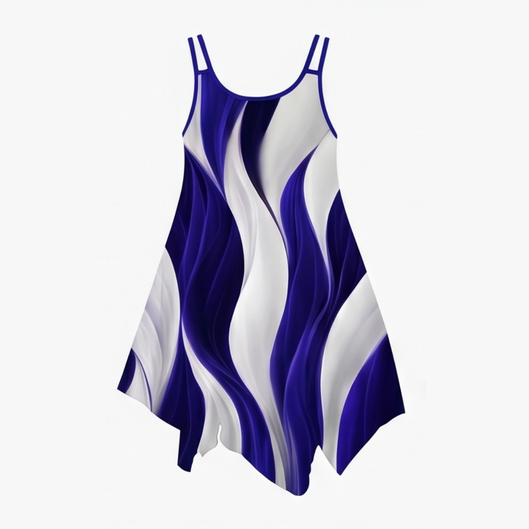 Asymmetric Midi Dress with Swirl Print for Summer Events