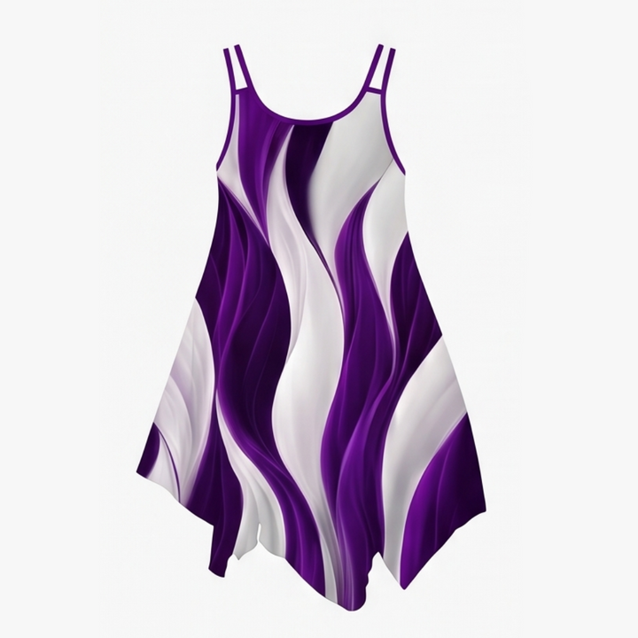 Asymmetric Midi Dress with Swirl Print for Summer Events