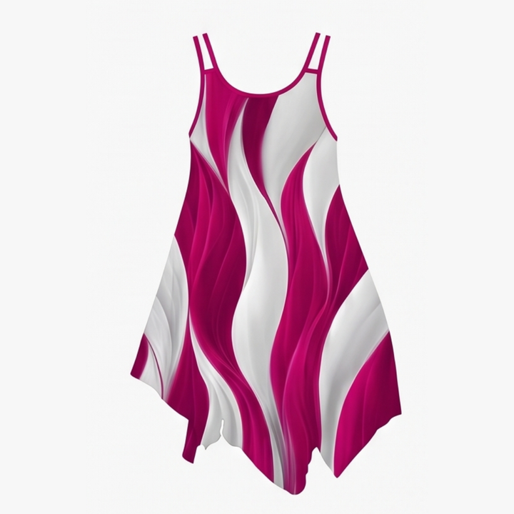 Asymmetric Midi Dress with Swirl Print for Summer Events