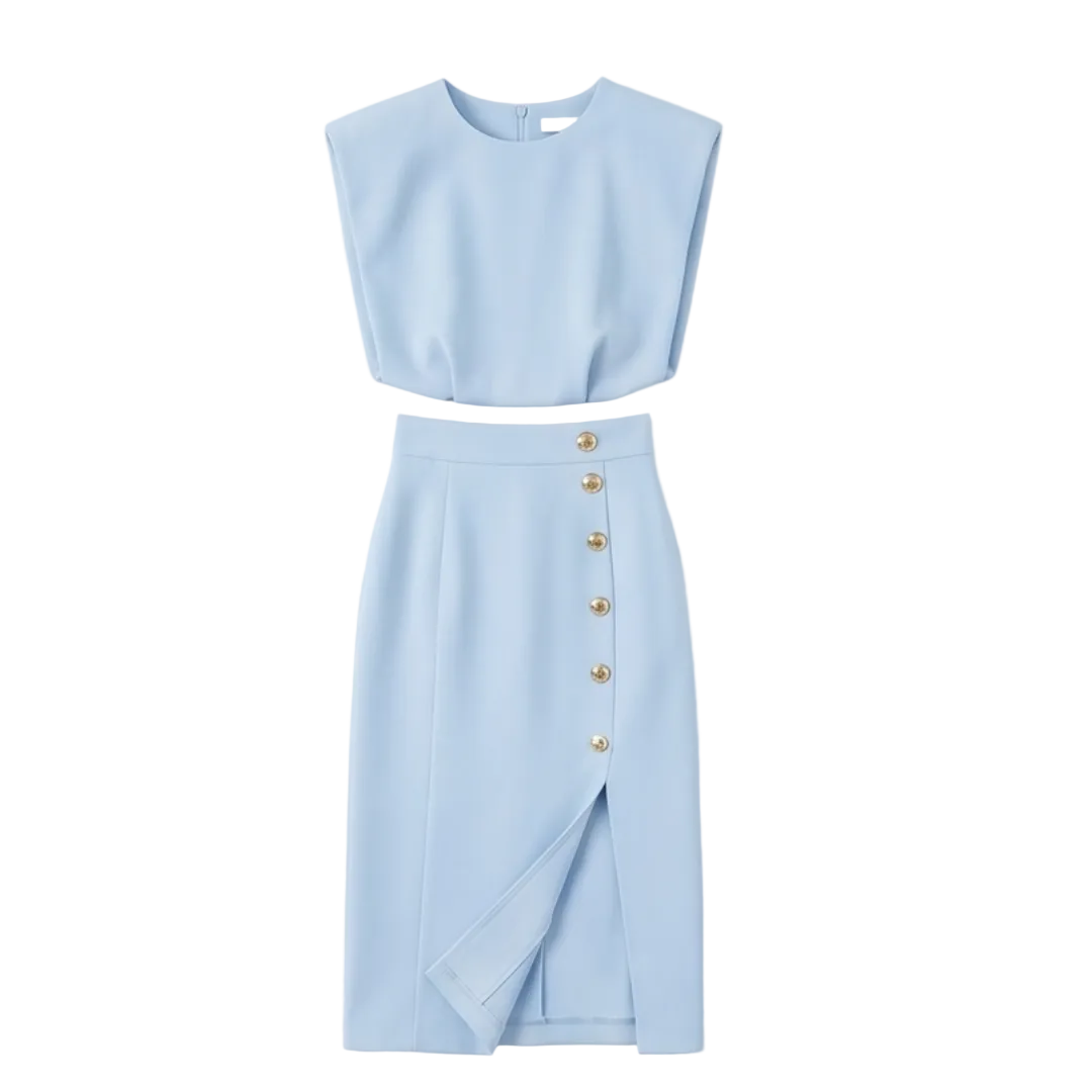 Velora™ Gold-Button Slit Midi Dress for Work and Evening