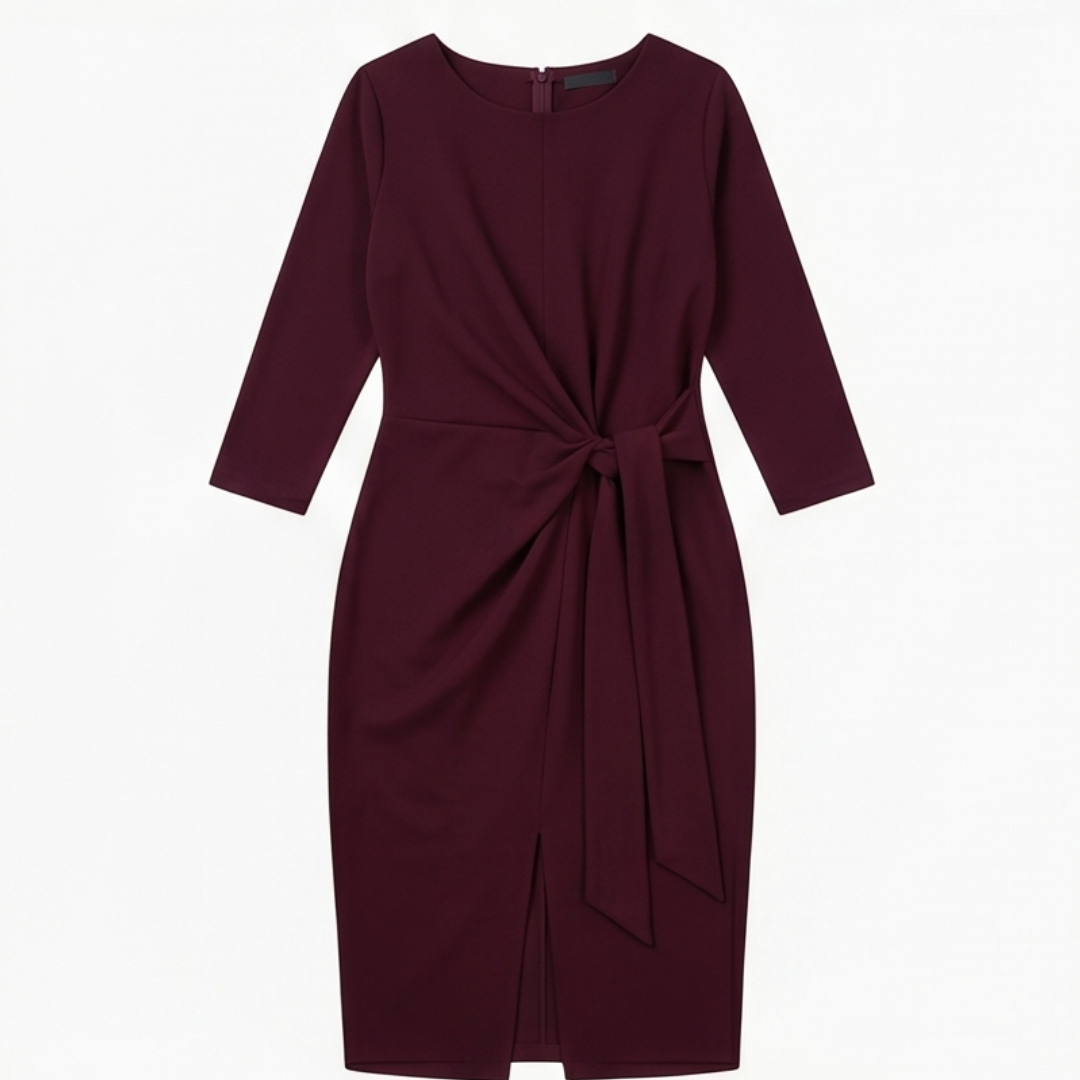 Vestido midi con lazo delantero y mangas 3/4 para mujer