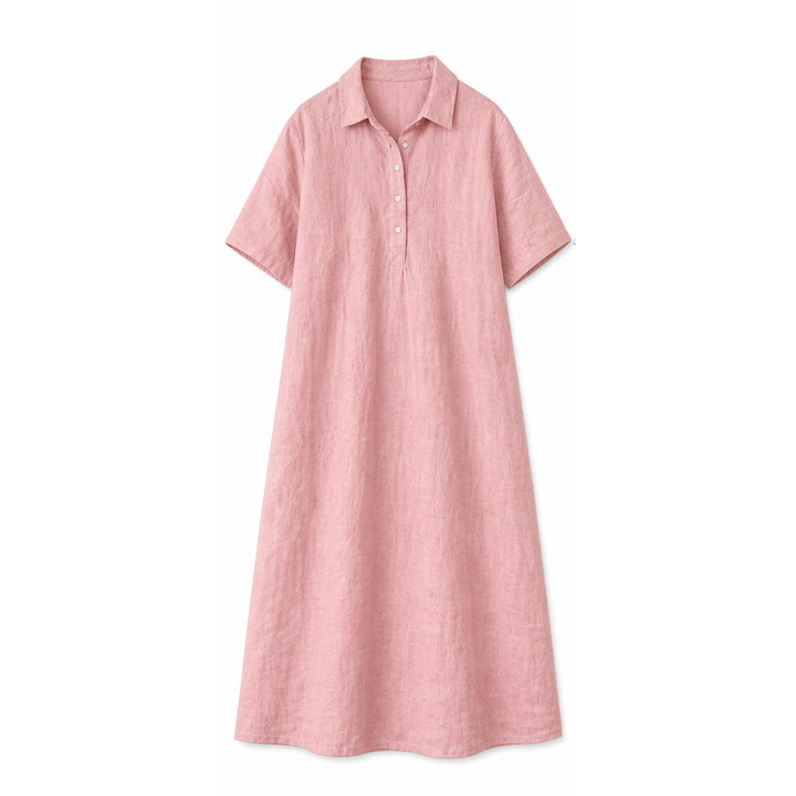 Linen Midi Dress with Collar - Relaxed Summer Dress for Women