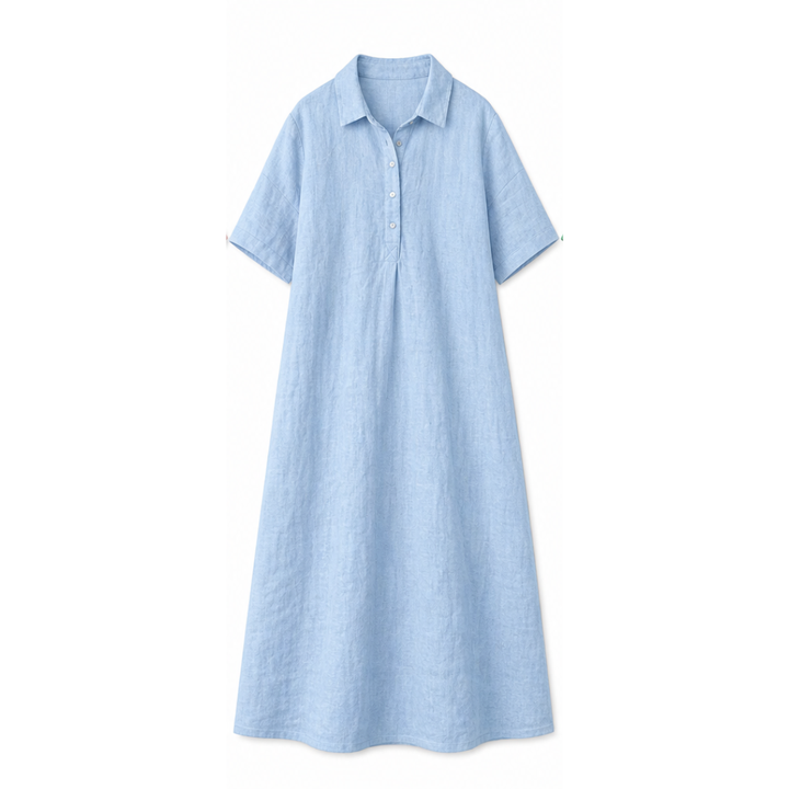 Linen Midi Dress with Collar - Relaxed Summer Dress for Women