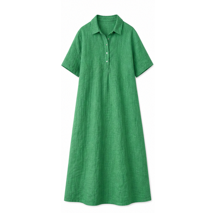 Linen Midi Dress with Collar - Relaxed Summer Dress for Women