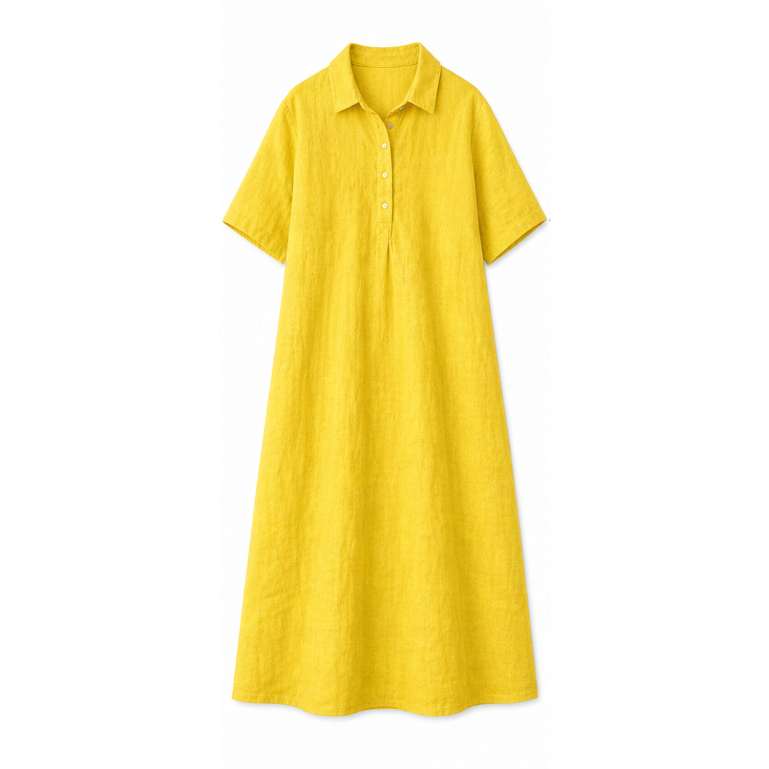 Linen Midi Dress with Collar - Relaxed Summer Dress for Women