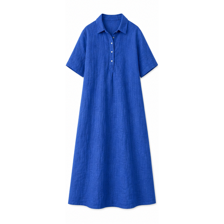 Linen Midi Dress with Collar - Relaxed Summer Dress for Women