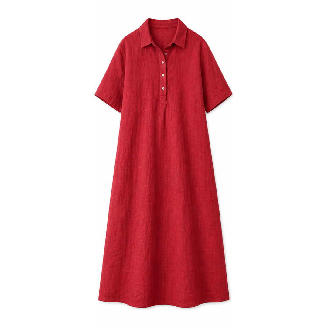 Linen Midi Dress with Collar - Relaxed Summer Dress for Women