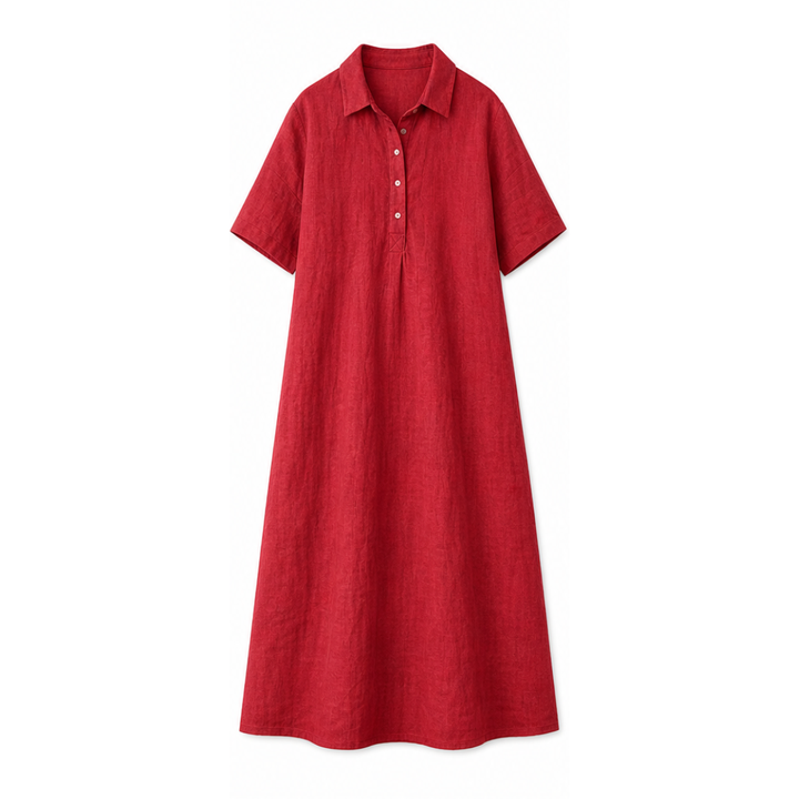 Linen Midi Dress with Collar - Relaxed Summer Dress for Women