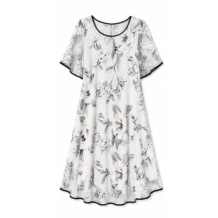 Floral Chiffon Dress with Sheer Overlay and Flutter Sleeves