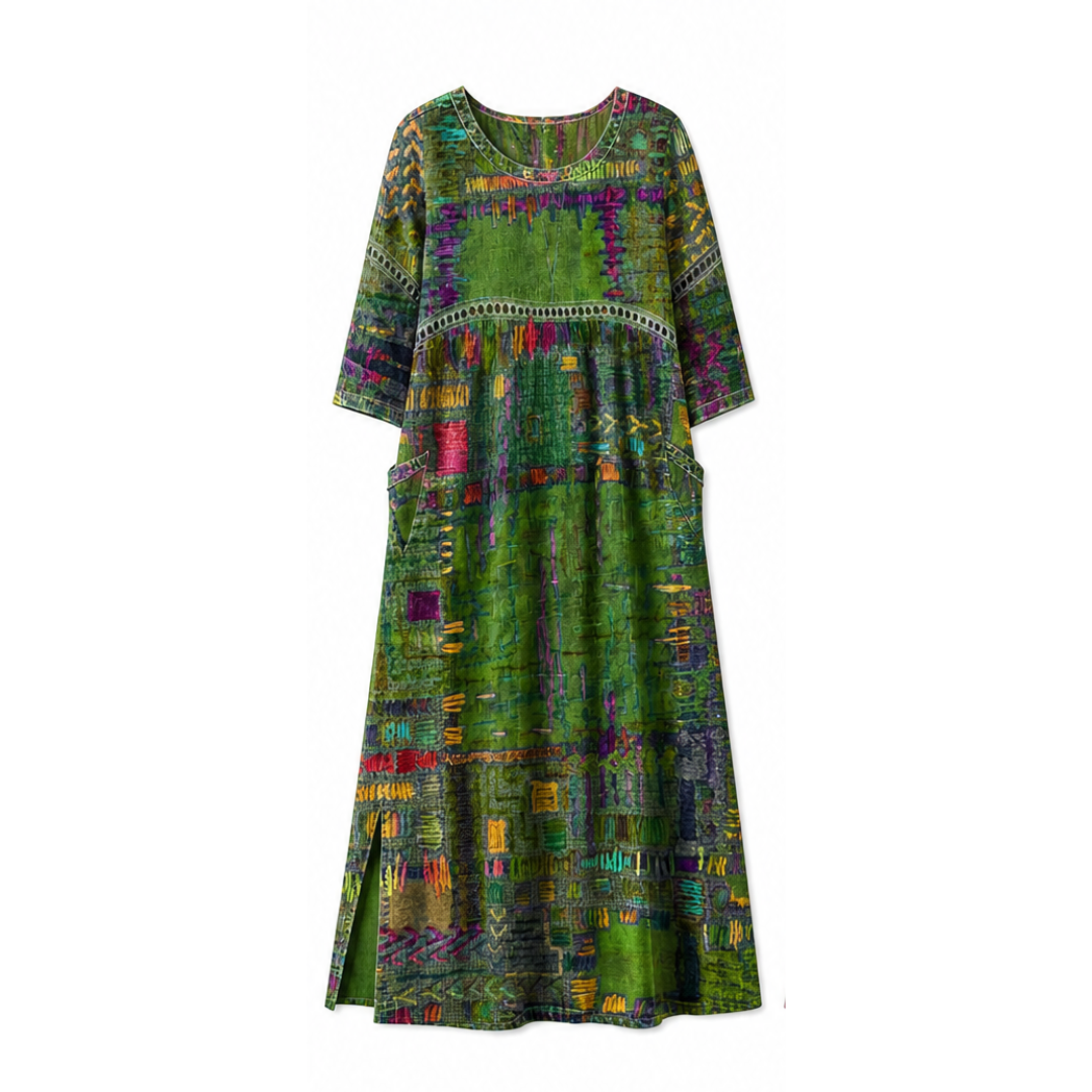 Tessara™ – Painterly Patchwork Midi Dress