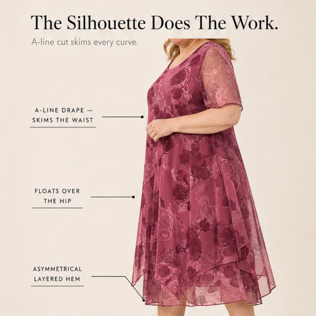 Floral Chiffon Midi Dress - Layered A-Line Dress for Women