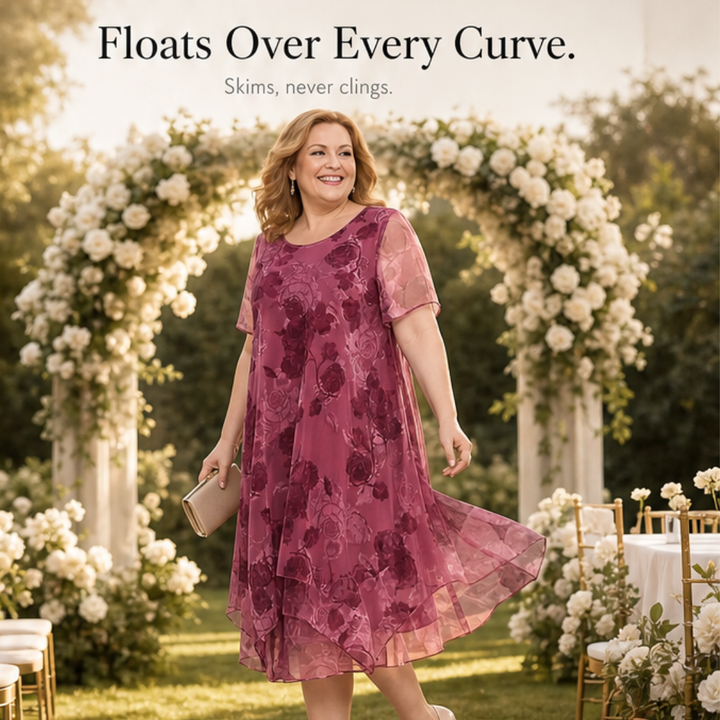 Floral Chiffon Midi Dress - Layered A-Line Dress for Women