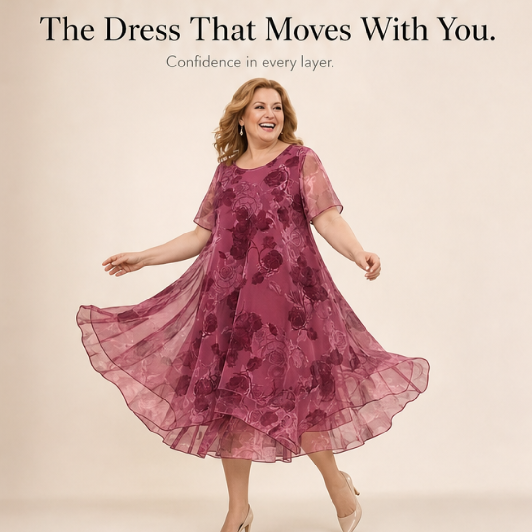 Floral Chiffon Midi Dress - Layered A-Line Dress for Women
