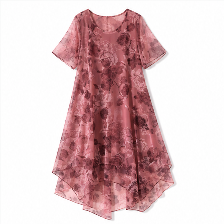Floral Chiffon Midi Dress - Layered A-Line Dress for Women