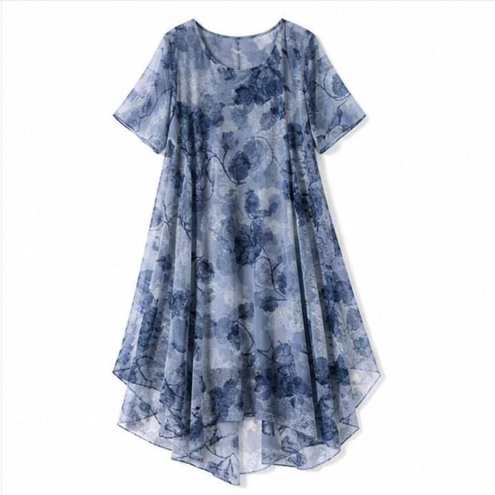 Floral Chiffon Midi Dress - Layered A-Line Dress for Women