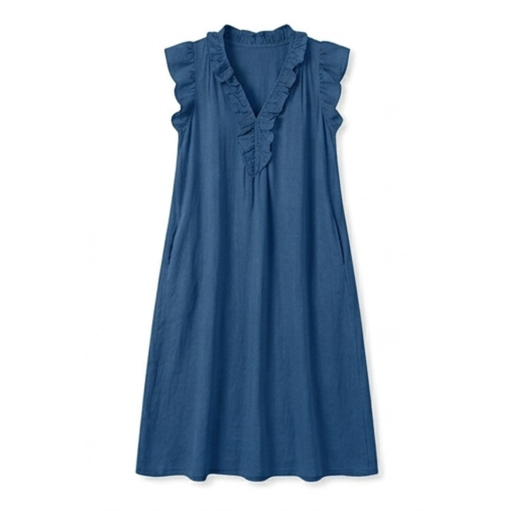 Veluna™ – Ruffle-V Midi Dress with Pockets