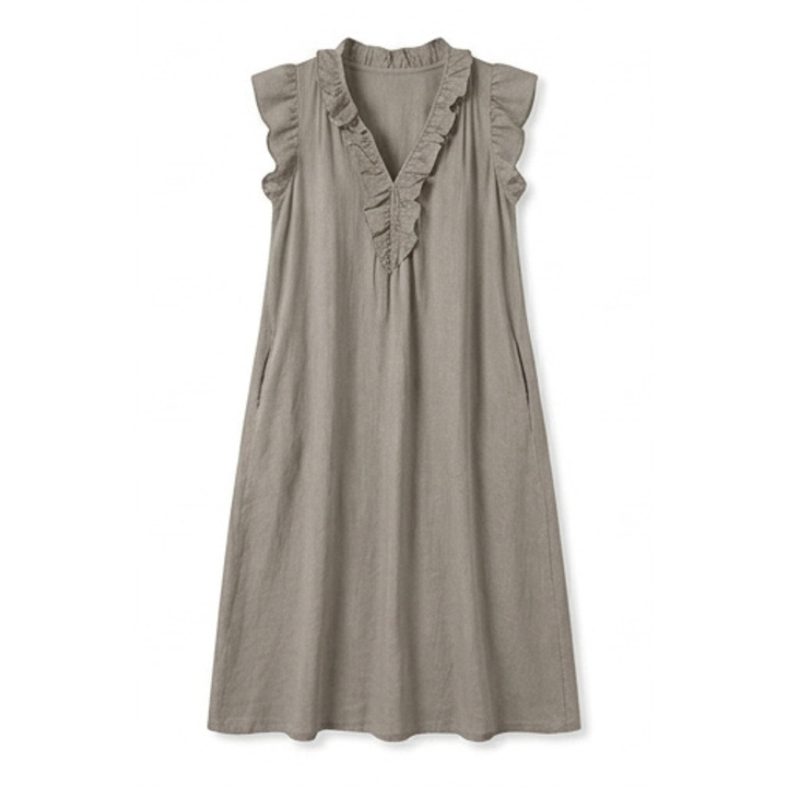 Veluna™ – Ruffle-V Midi Dress with Pockets