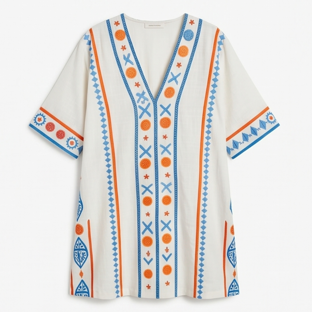 Vestido Mini Kaftán Bordado - Cubierta de Playa Cómoda