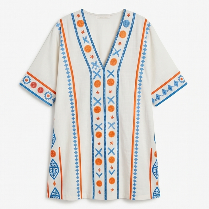 Vestido Mini Kaftán Bordado - Cubierta de Playa Cómoda