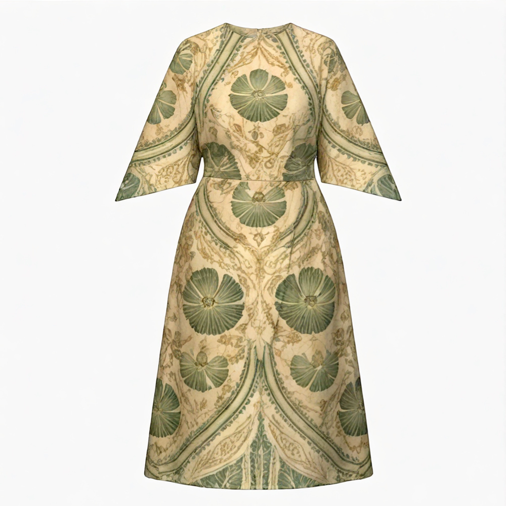 Midi Dress A-Line Vintage Tapestry Print Elegant Fit