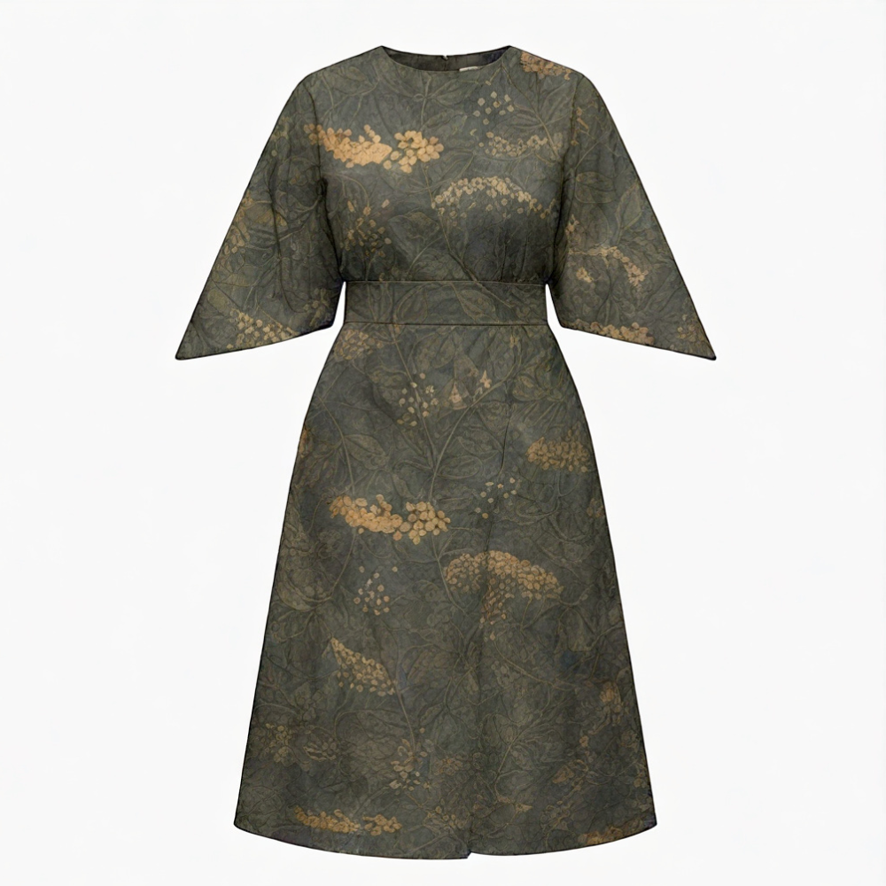 Midi Dress A-Line Vintage Tapestry Print Elegant Fit