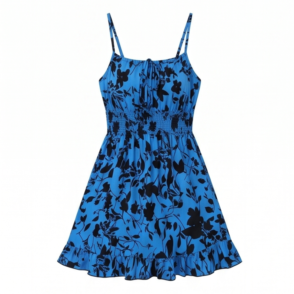 Vestido mini fruncido con lazo delantero para mujer, vestido de verano