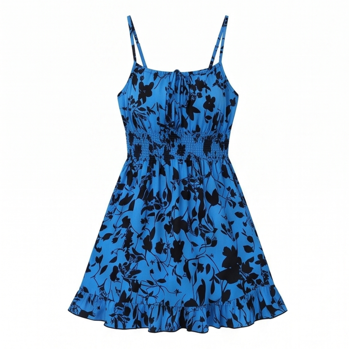 Vestido mini fruncido con lazo delantero para mujer, vestido de verano
