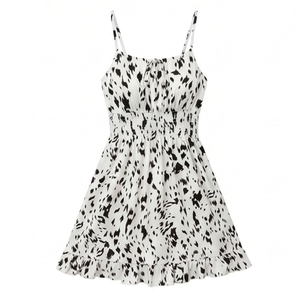 Vestido mini fruncido con lazo delantero para mujer, vestido de verano