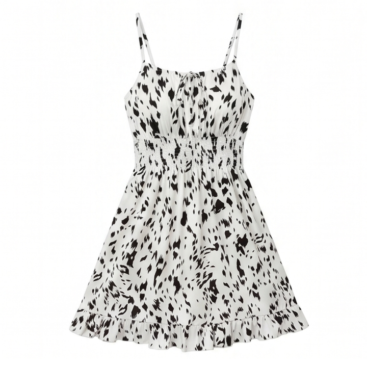 Vestido mini fruncido con lazo delantero para mujer, vestido de verano
