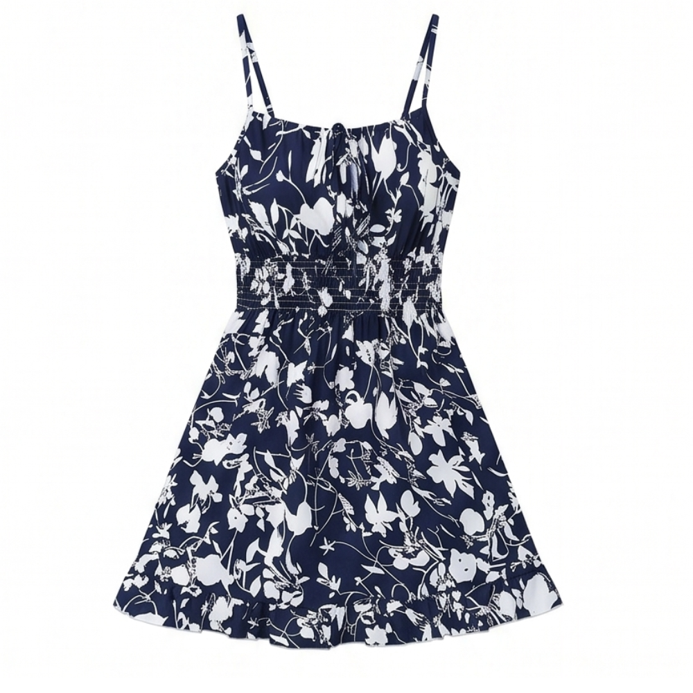 Vestido mini fruncido con lazo delantero para mujer, vestido de verano