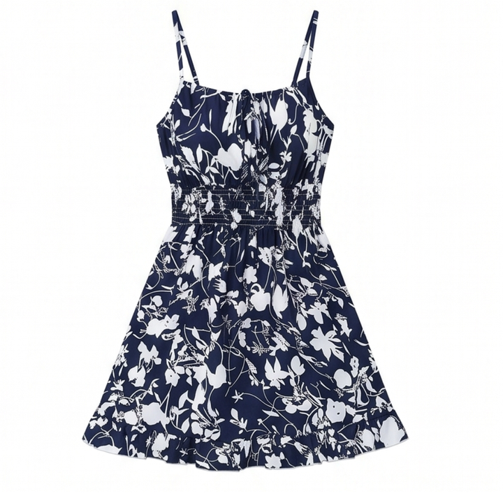 Vestido mini fruncido con lazo delantero para mujer, vestido de verano