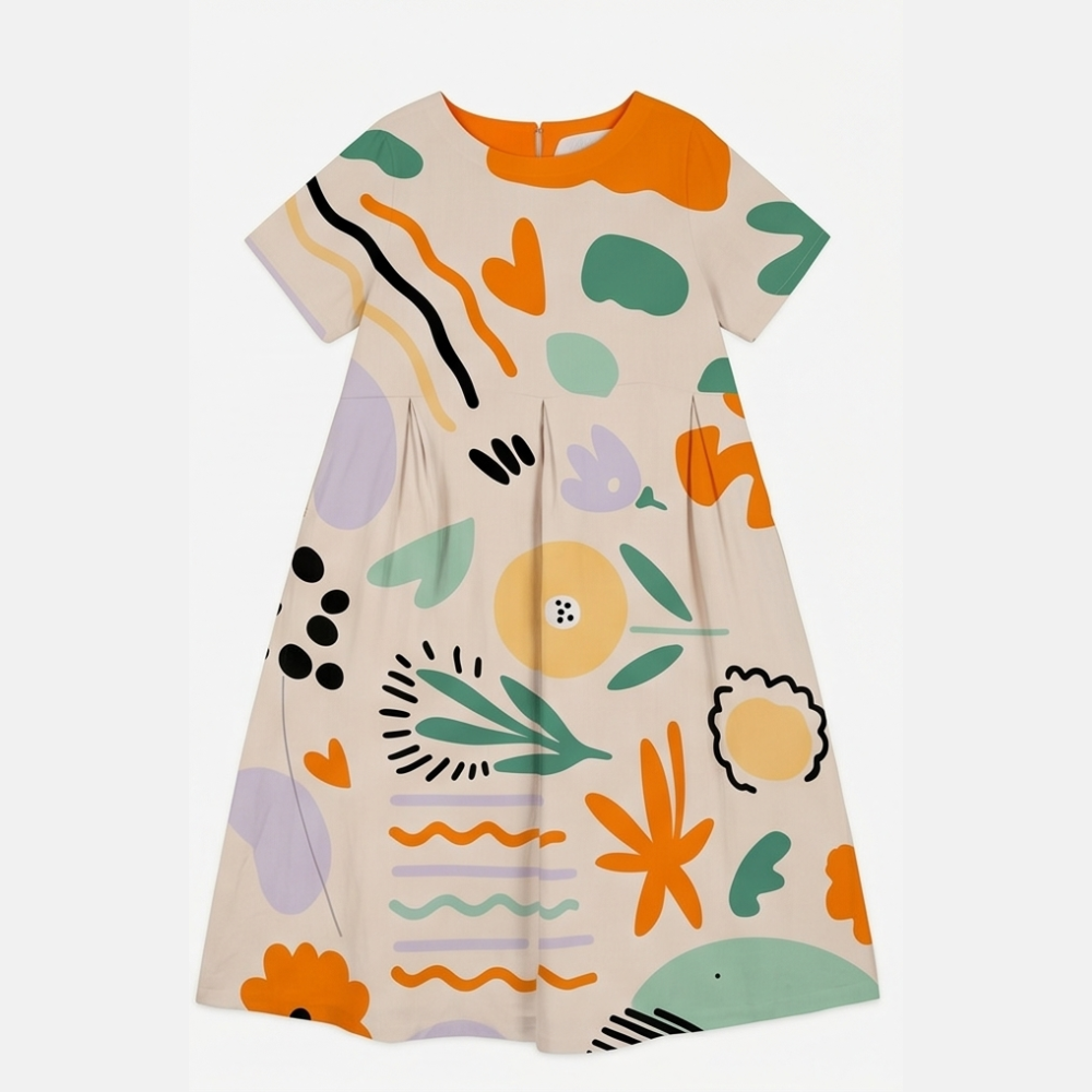 Artsy Print Midi Dress - A-Line Silhouette in Matisse Florals