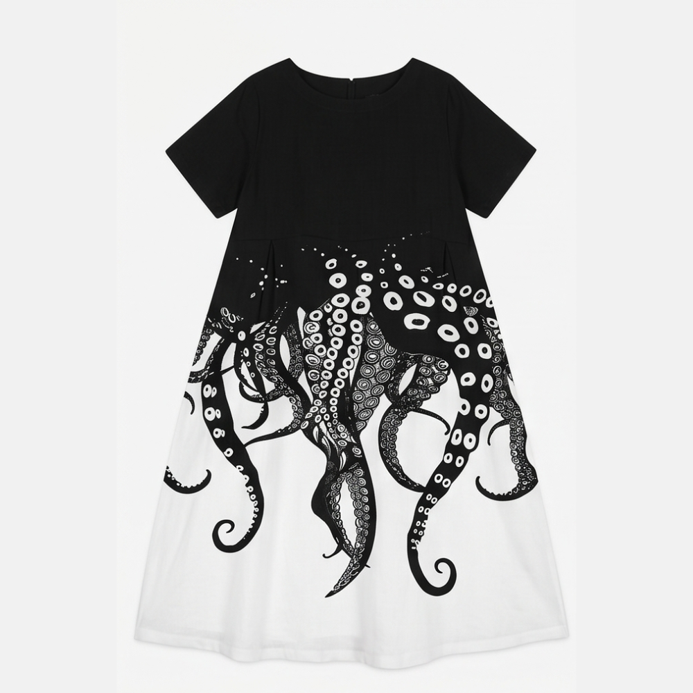 Artsy Print Midi Dress - A-Line Silhouette in Matisse Florals
