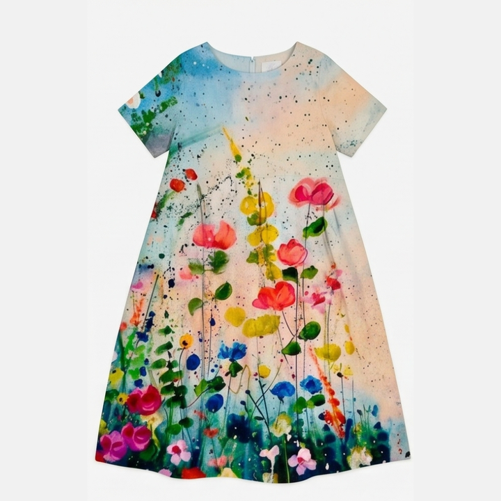 Artsy Print Midi Dress - A-Line Silhouette in Matisse Florals