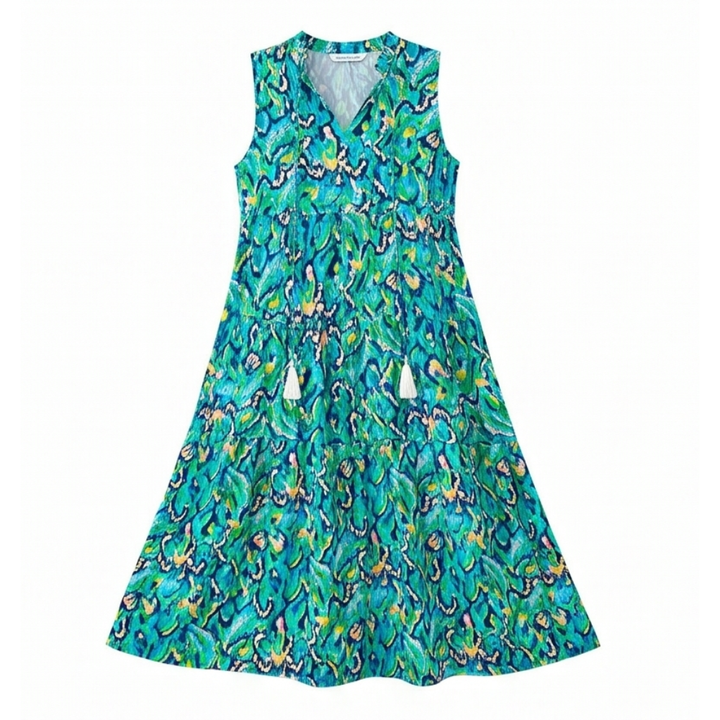Vestido midi de capas - Vestido de verano sin mangas de algodón para mujer