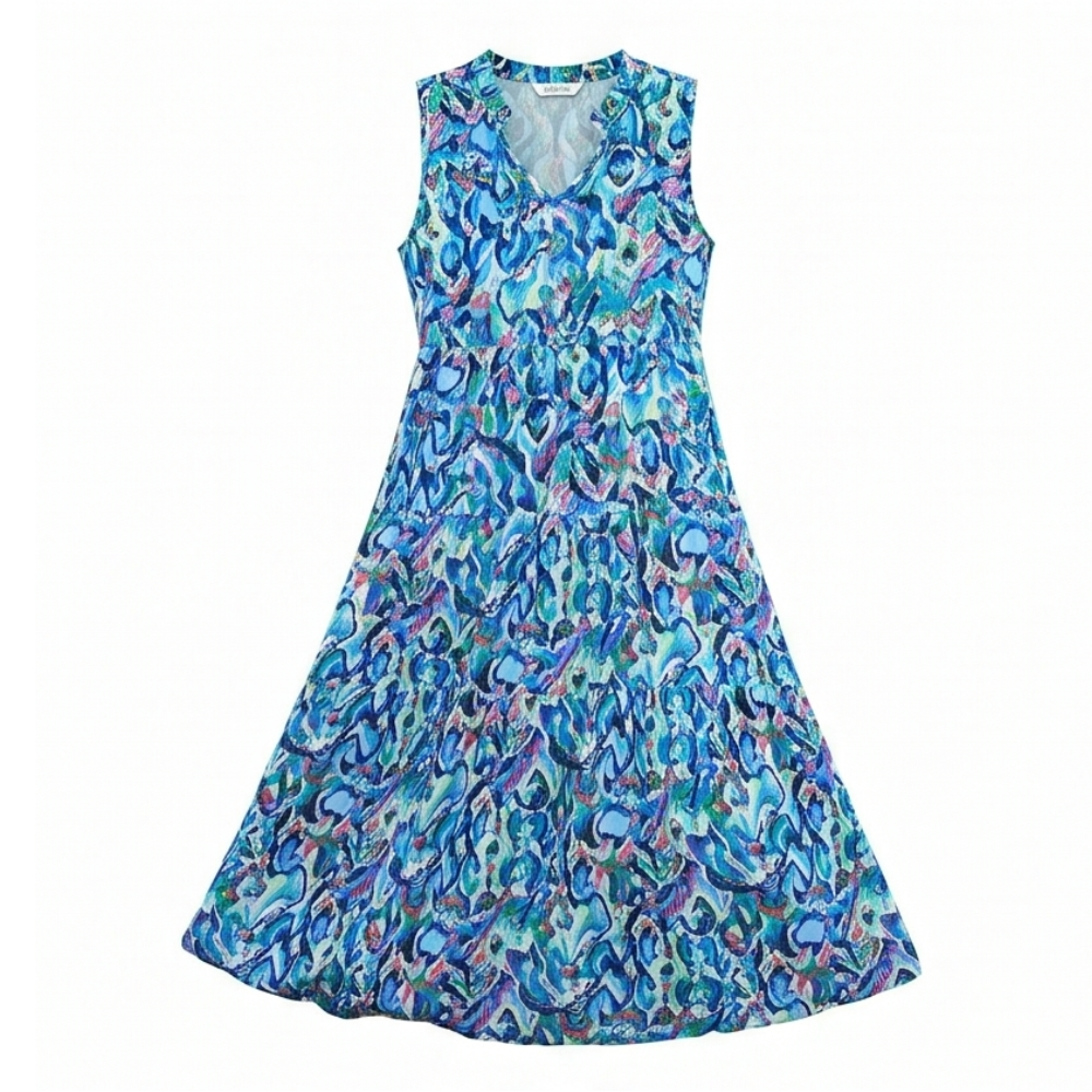 Vestido midi de capas - Vestido de verano sin mangas de algodón para mujer