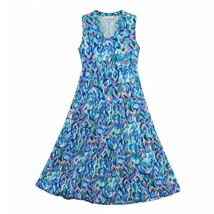 Vestido midi de capas - Vestido de verano sin mangas de algodón para mujer