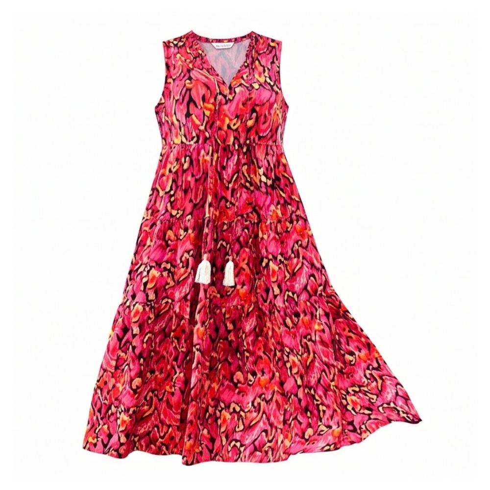 Vestido midi de capas - Vestido de verano sin mangas de algodón para mujer