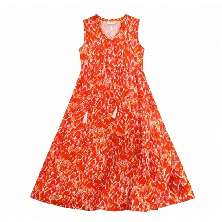 Vestido midi de capas - Vestido de verano sin mangas de algodón para mujer