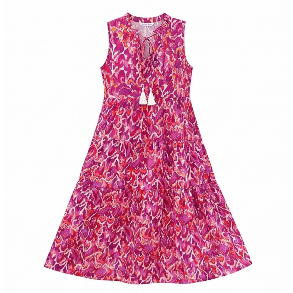 Vestido midi de capas - Vestido de verano sin mangas de algodón para mujer